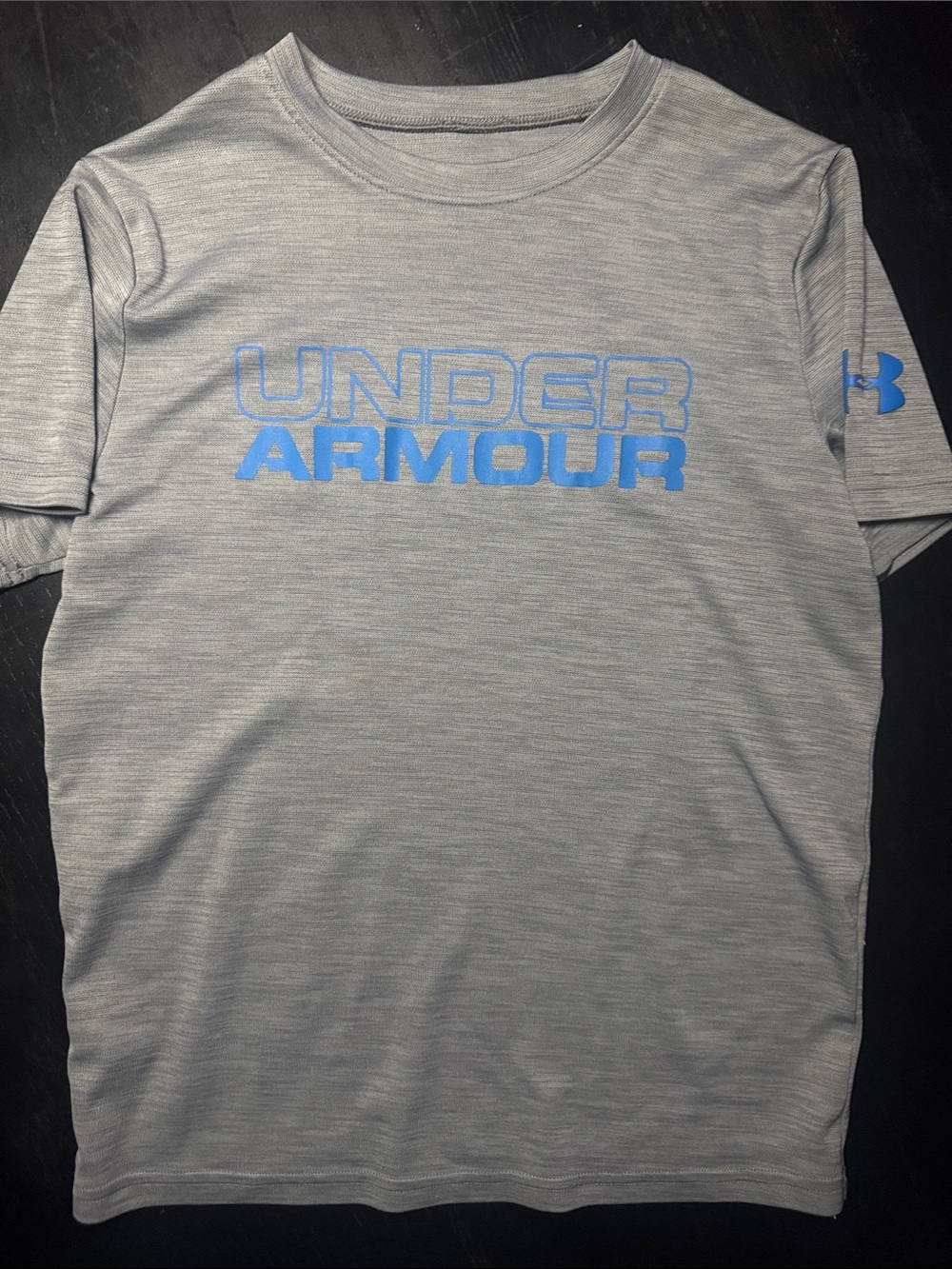 Under Armour Light Gray Short Sleeve Logo Performance Tee with Blue Branding